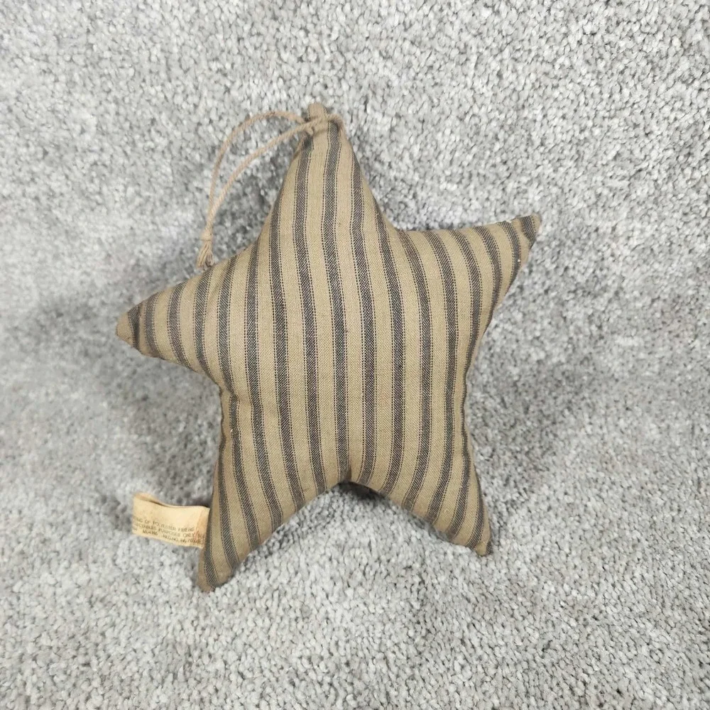 Star Ornament Tan Black Striped Ticking Jingle Bells Fabric Vintage Style Decor